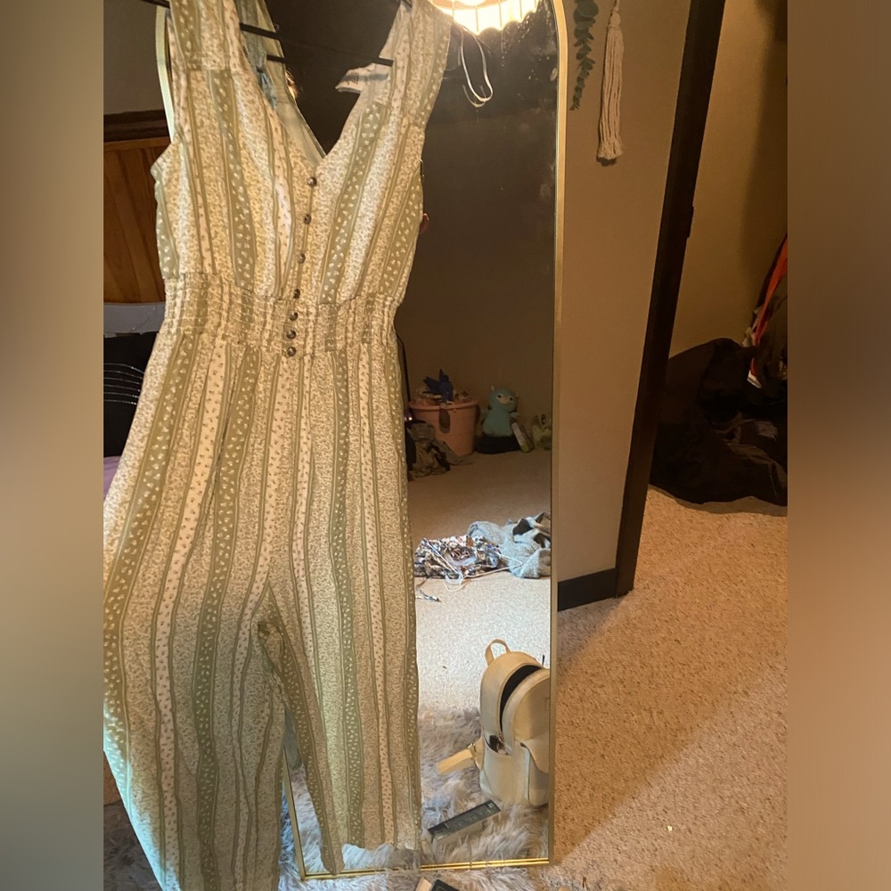 Women’s M, bodysuit, summer dressy, green floral jumpsuit